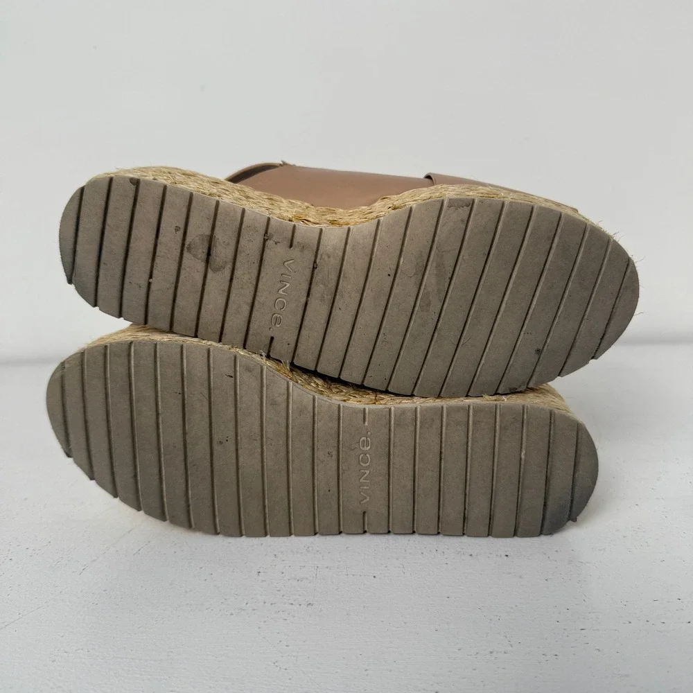 Vince Glyn Nude Leather Espadrille Platform Slingback Sandals Womens Tan